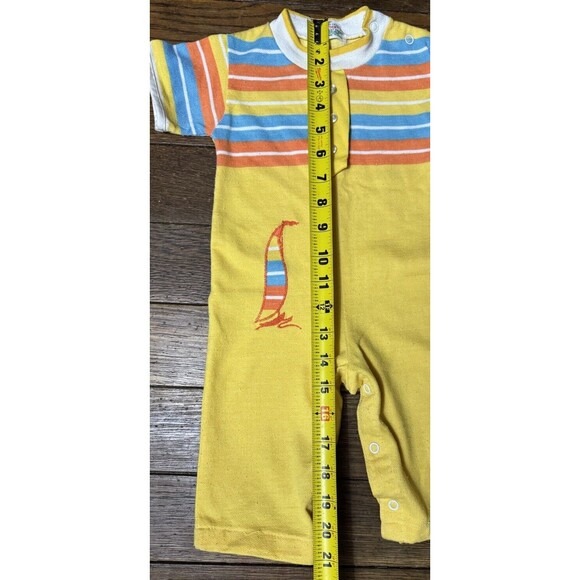 Health Tex Vintage USA Beachy Romper Yellow Stripe Sailboat 12 Month Nautical - Picture 6 of 8
